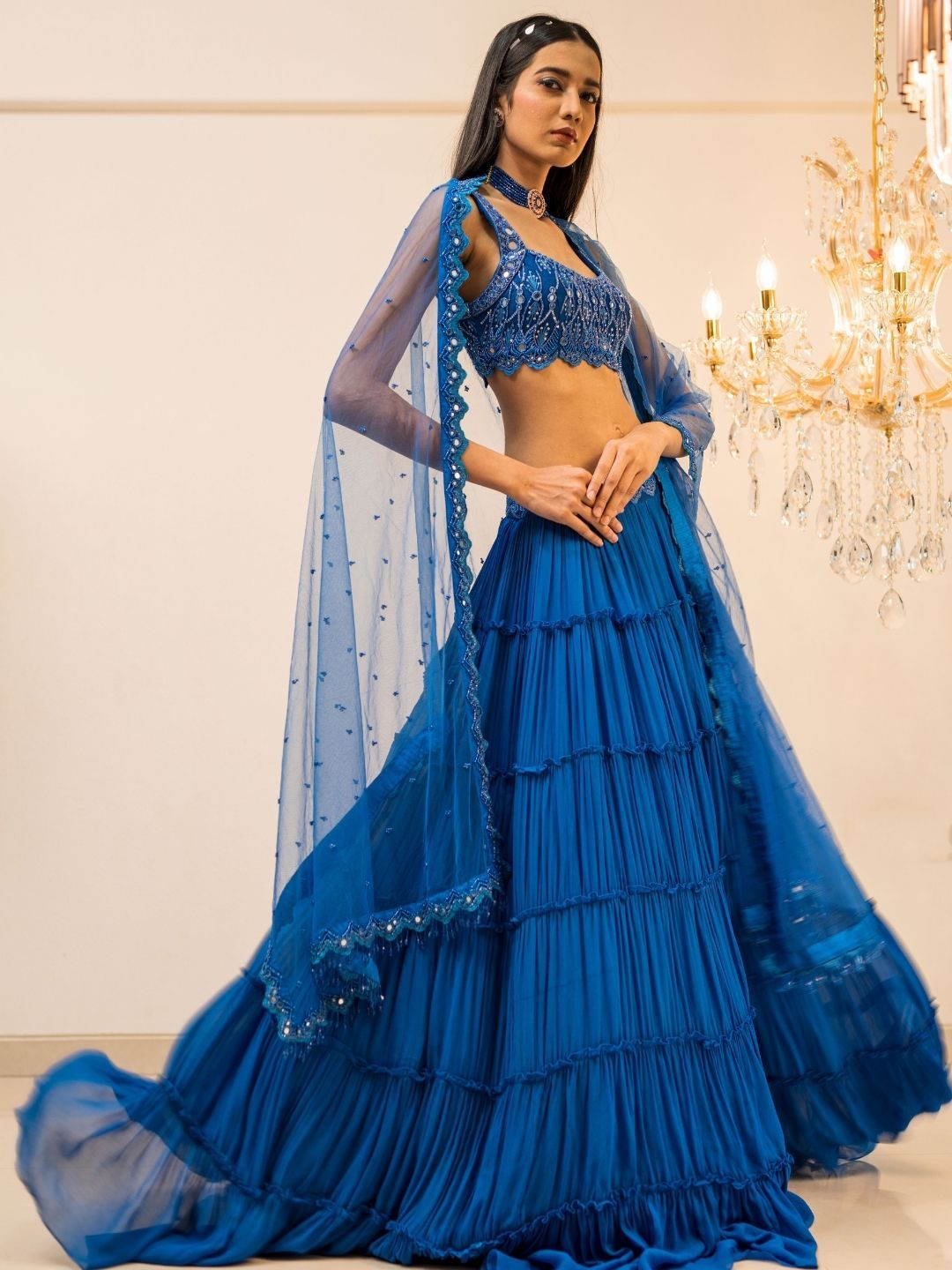 Tiered Mirror Work Ready to Wear Lehenga Set - Image 4