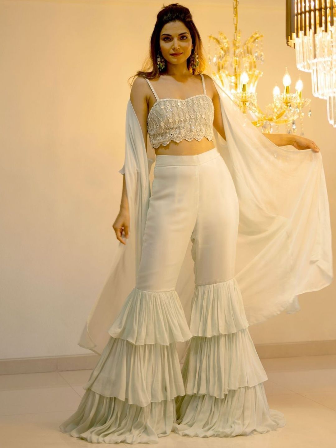 Foram patel Light Blue Ruffle Cape Gharara Set