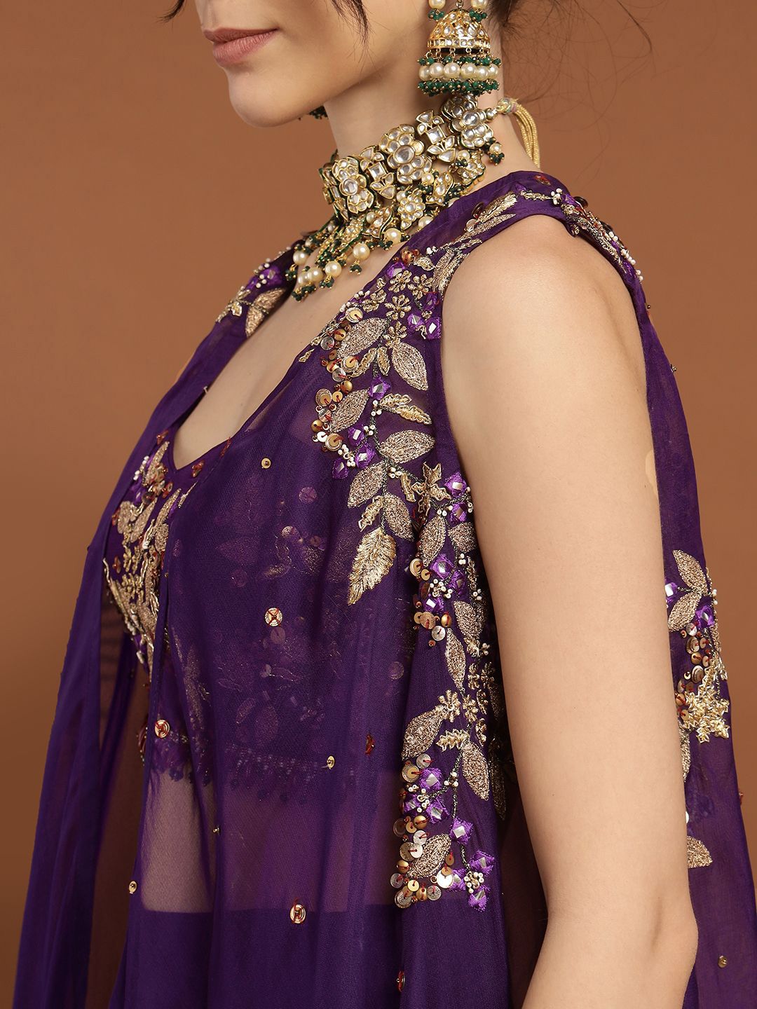 Embroidered Square Neck Bustier & Sharara, Cape Co-Ords - Image 2