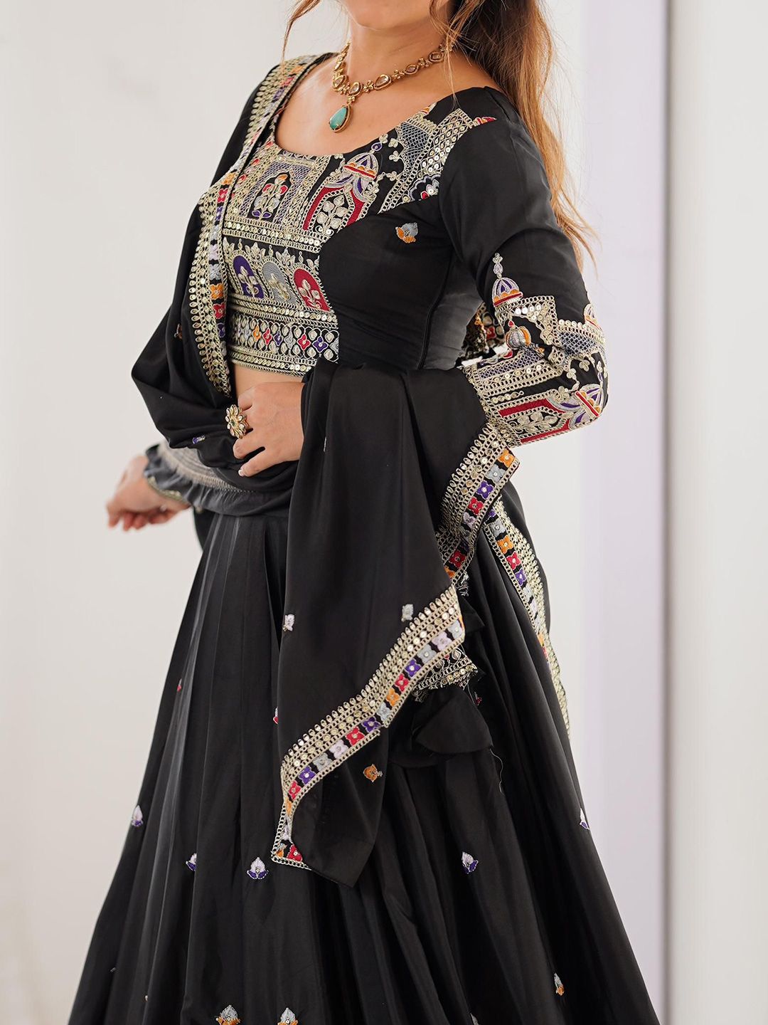 Panzora Women Embellished Semi-Stitched Lehenga & Unstitched Blouse With Dupatta