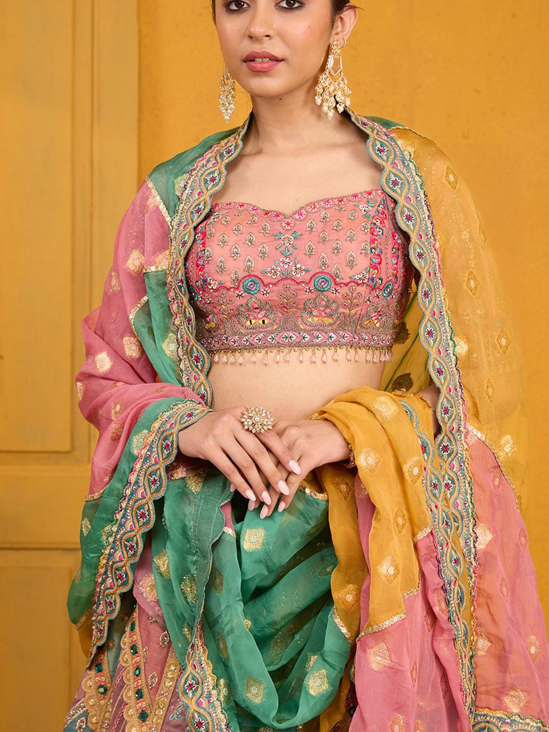 Koskii Embellished Mirror Work Ready to Wear Lehenga & Blouse With Dupatta - Image 2