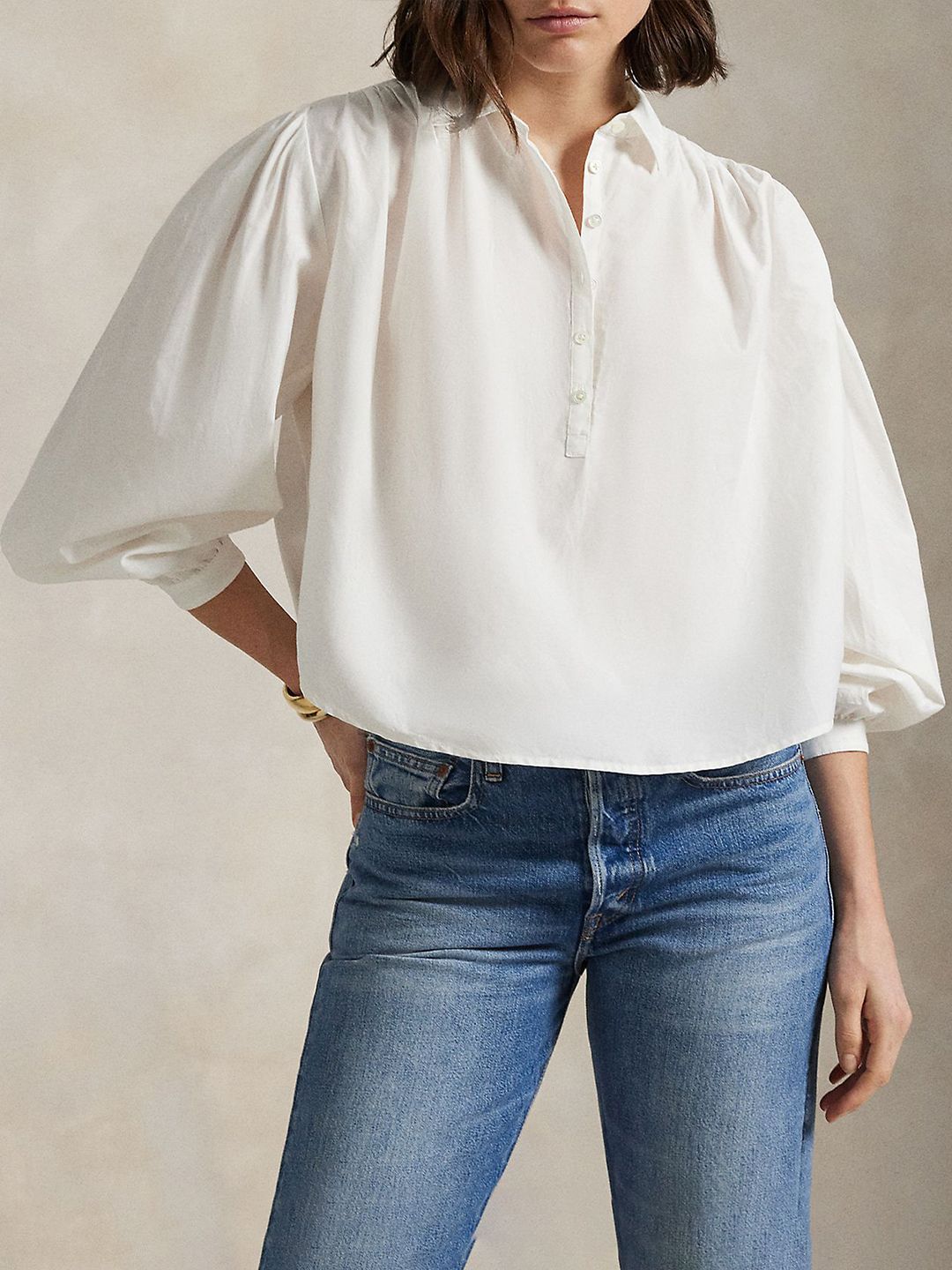 Women Cotton Pleated Shirt Collar Blouson Top - Image 2