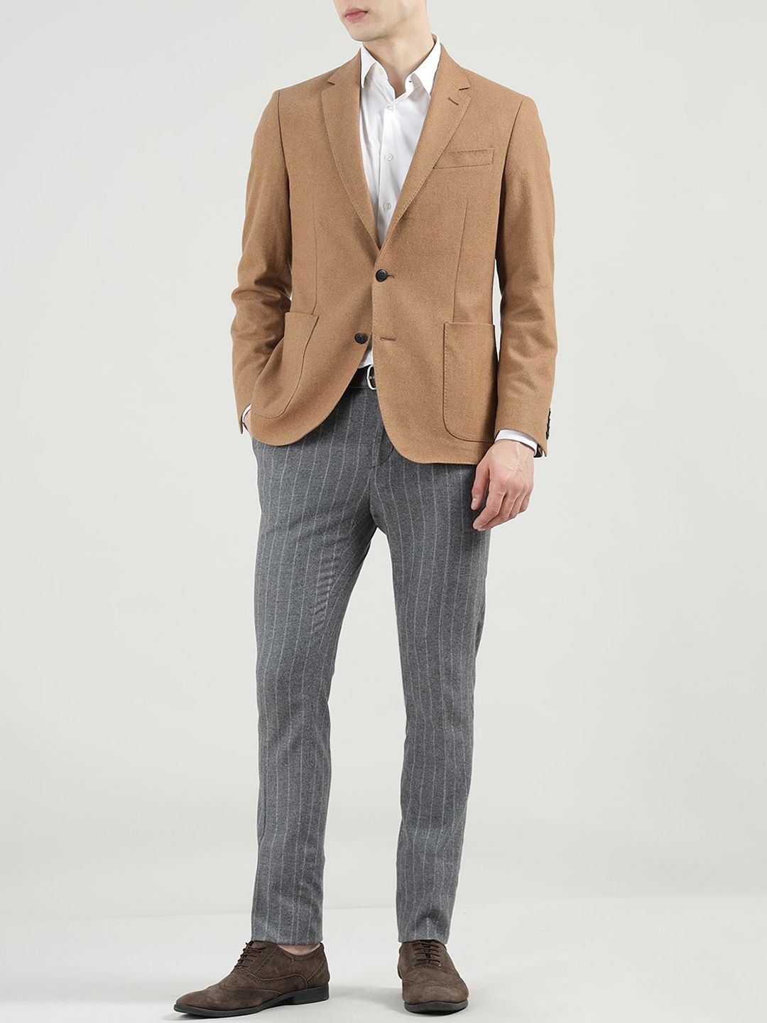 Men Notched Lapel Woolen Twill Flannel Blazer - Image 4