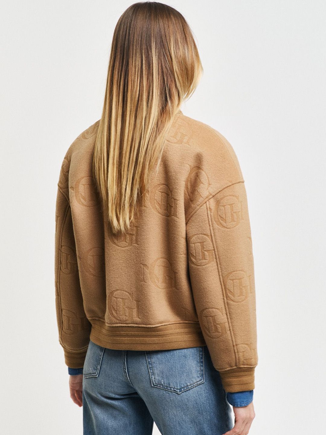 Women Floral Woollen Crop Bomber Jacket - Image 2