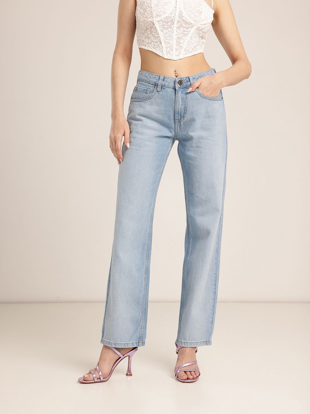 Women Classy Chic Straight Fit Light Fade Jeans