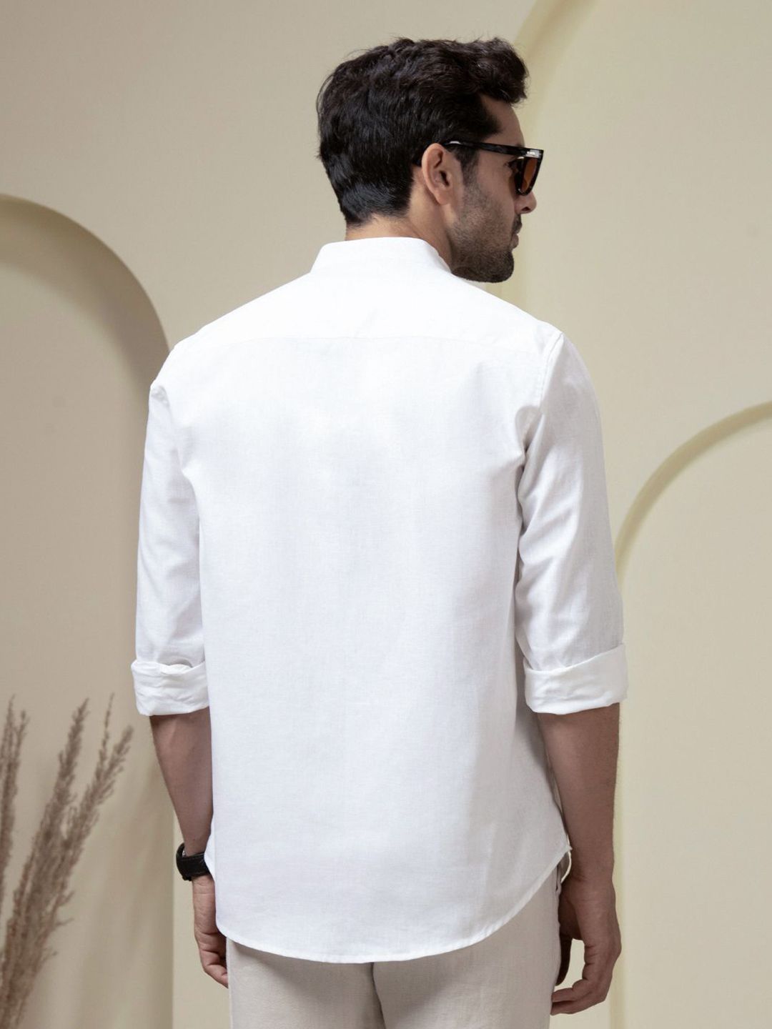 Perch Men White Linen Cotton Button Down Solid Shirt - Image 4