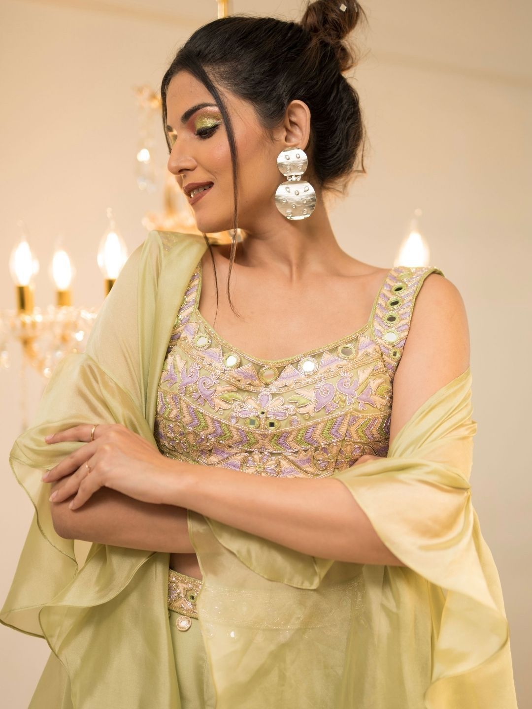 Foram patel Green Organza Sharara Cape Set - Image 2