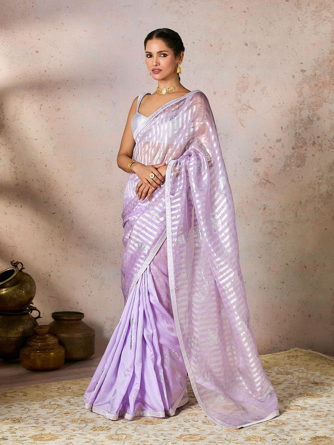 Woven Design Embroidered Pure Georgette Saree - Image 3