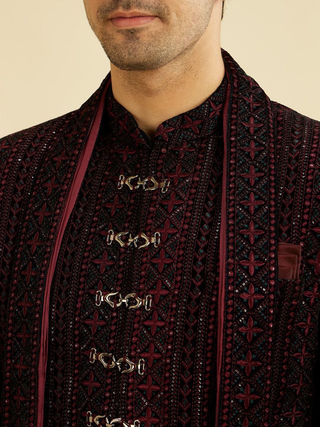 Men Embroidered Sherwani With Dupatta - Image 2