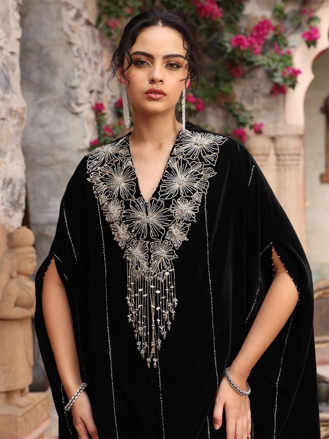 AJIESH OBEROI Women Embroidered Velvet Sheath Dress - Image 2