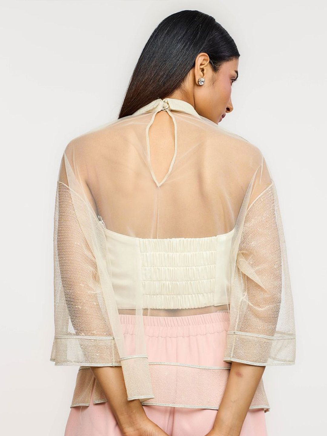 Women Floral Embroidered Smocked Shirt Style Top - Image 3