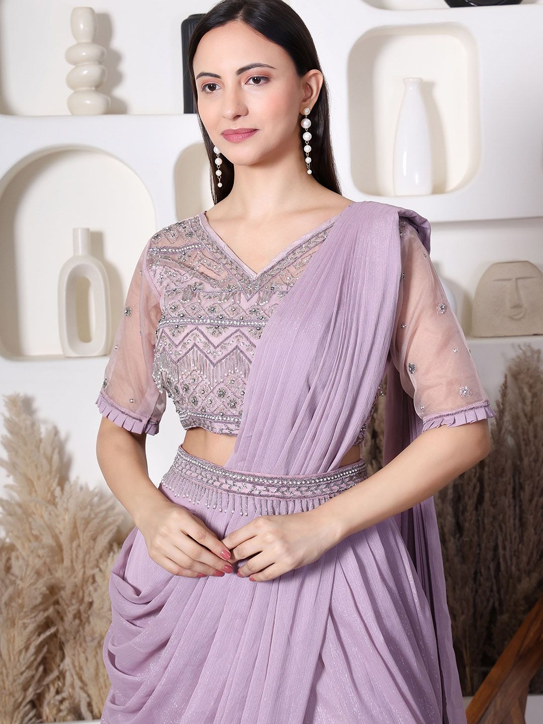 Embroidered Draped Saree - Image 4