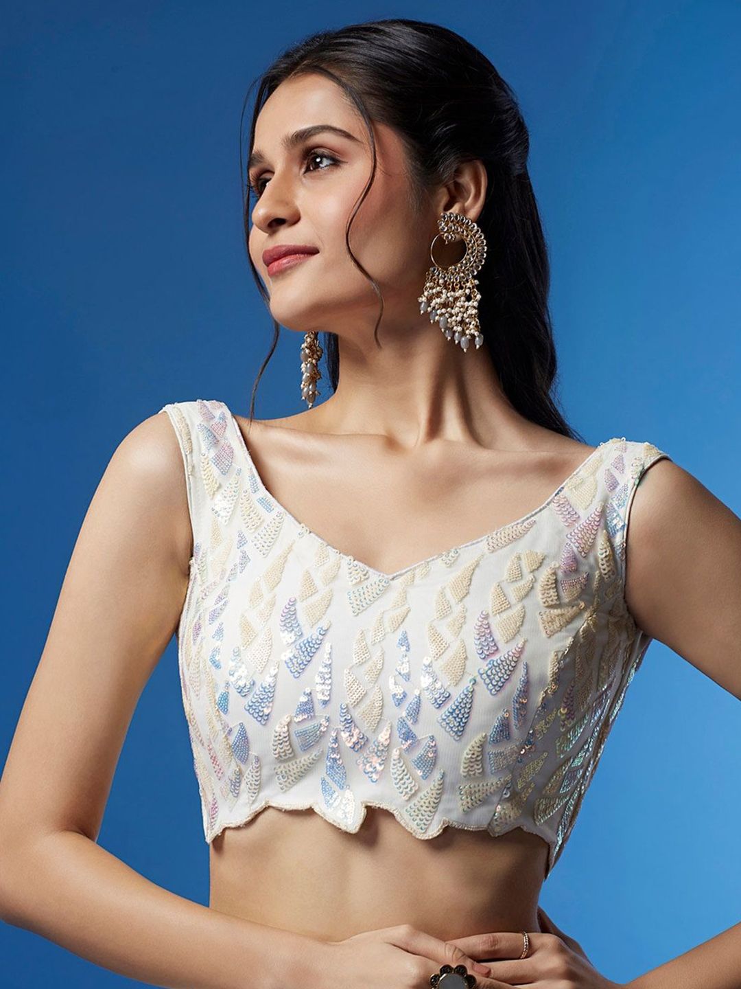 Embellished Sequinned Semi-Stitched Lehenga & Unstitched Blouse With Dupatta - Image 2