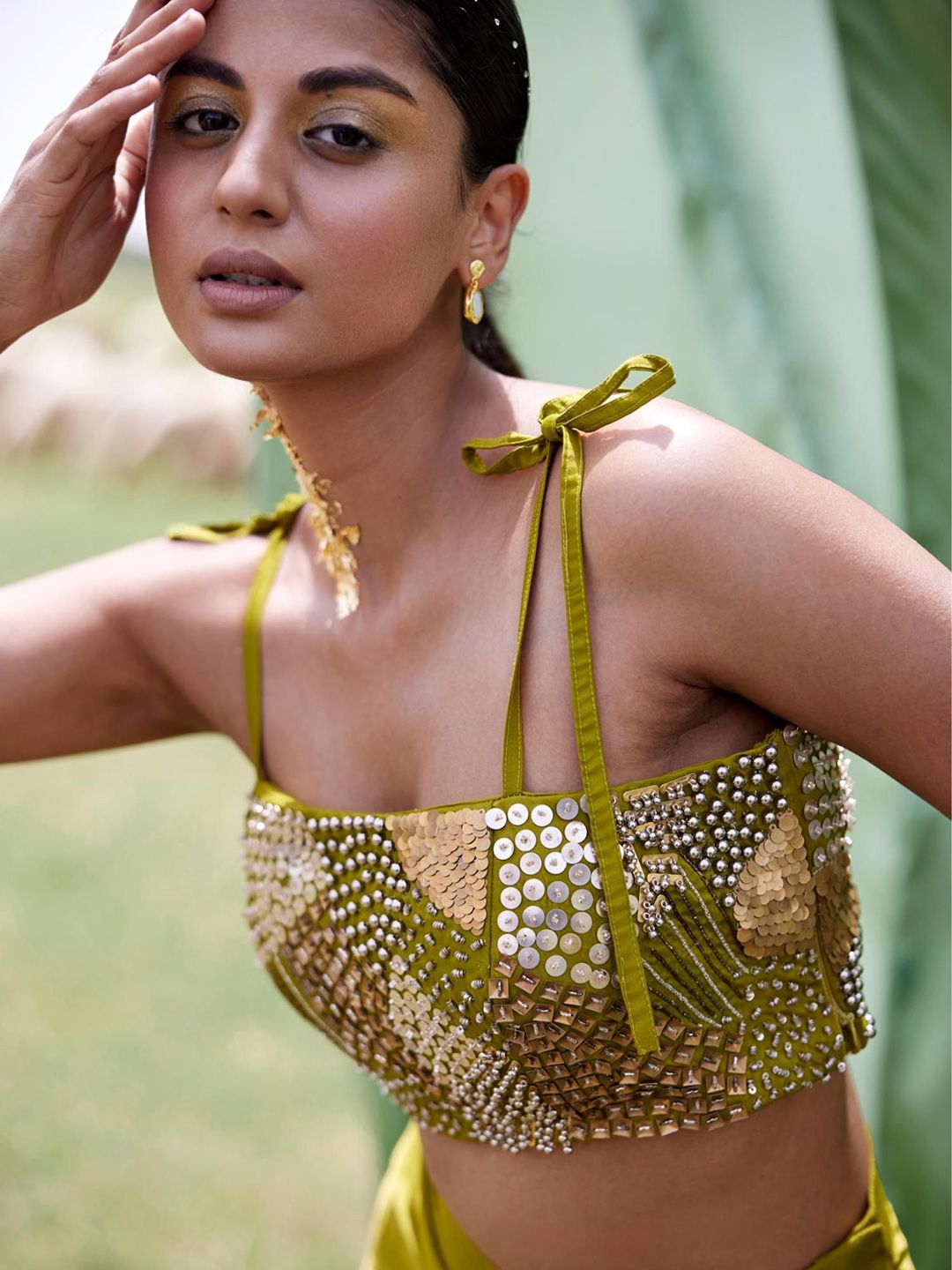 Embroidered Crop Top & Skirt With Jacket - Image 3