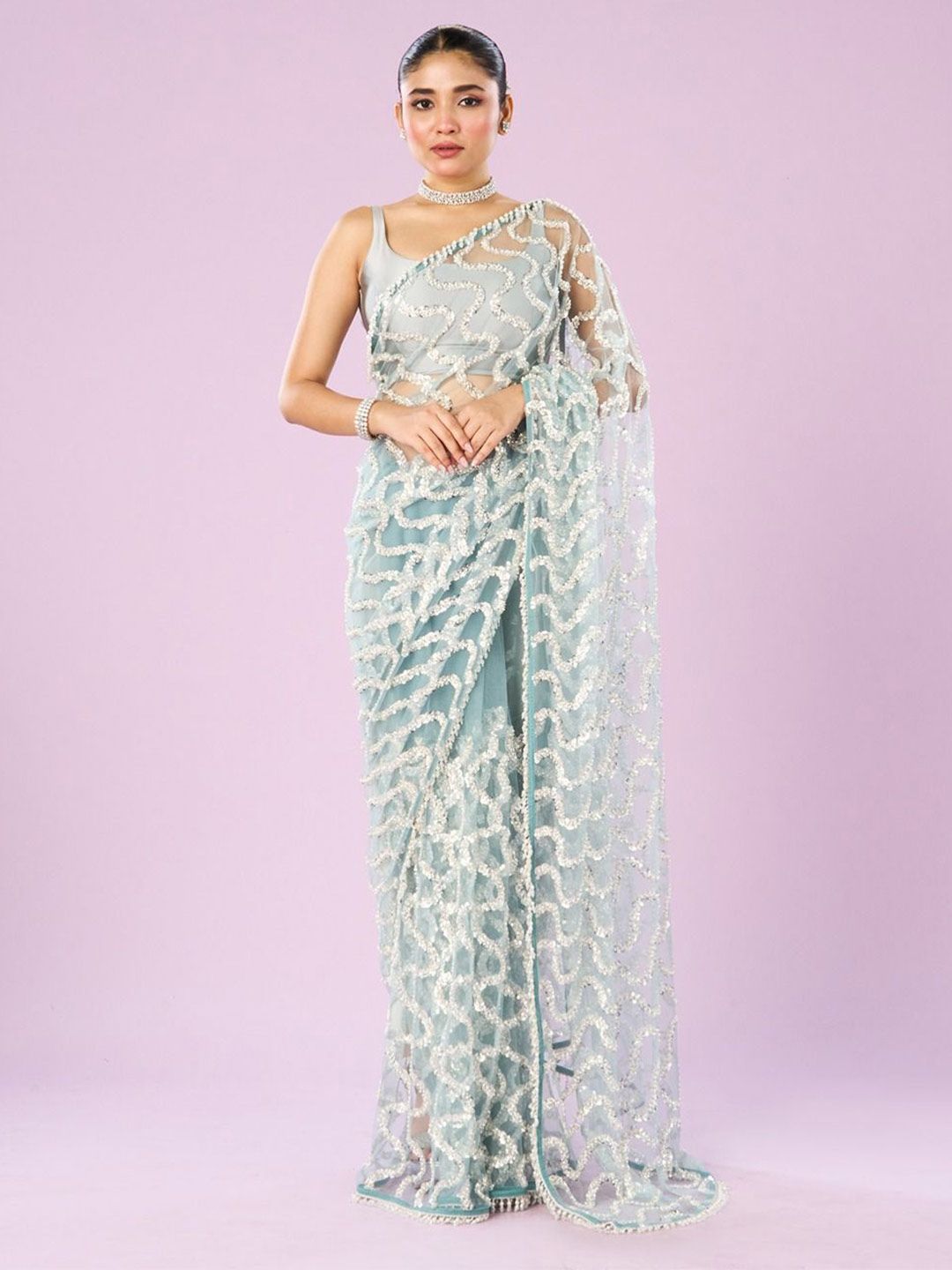 Embellished Sequinned Net Saree