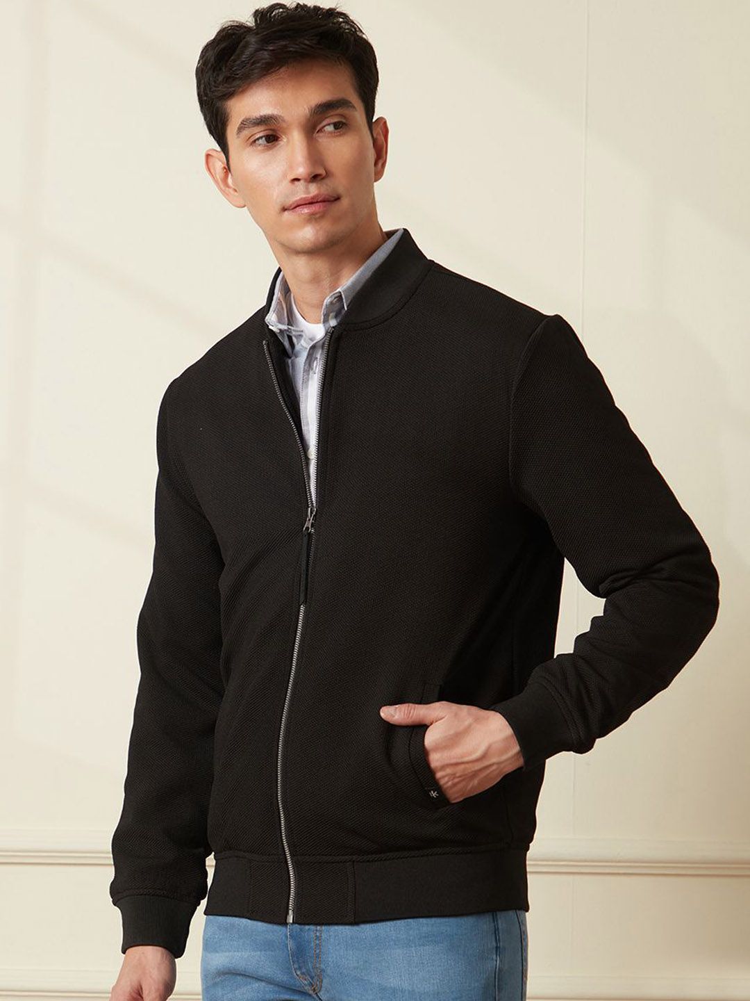 Men Checked Nylon Open Front Jacket - Image 2