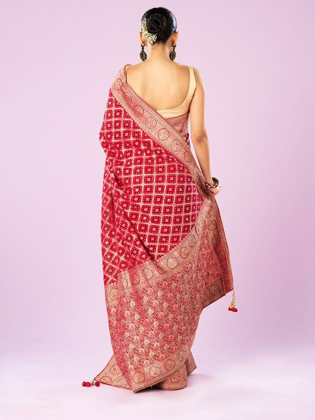 Ethnic Motifs Woven Design Beads and Stones Saree - Image 3