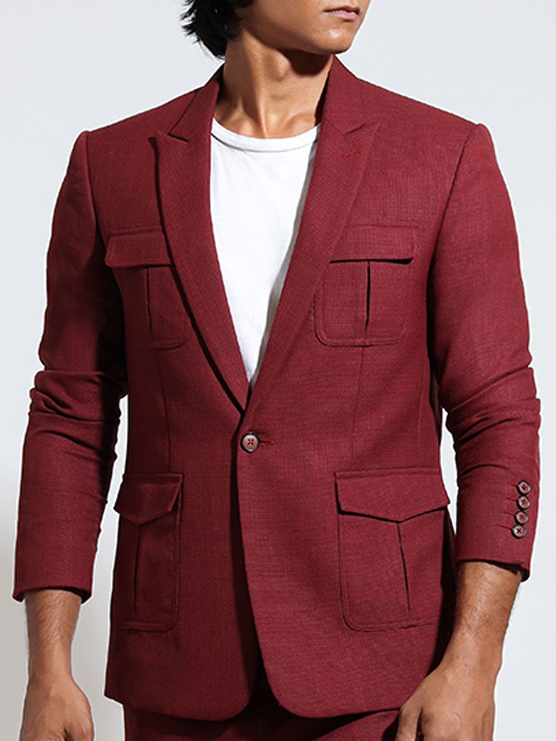 Notched Lapel Slim-Fit Single Breasted Woollen Blazer - Image 4