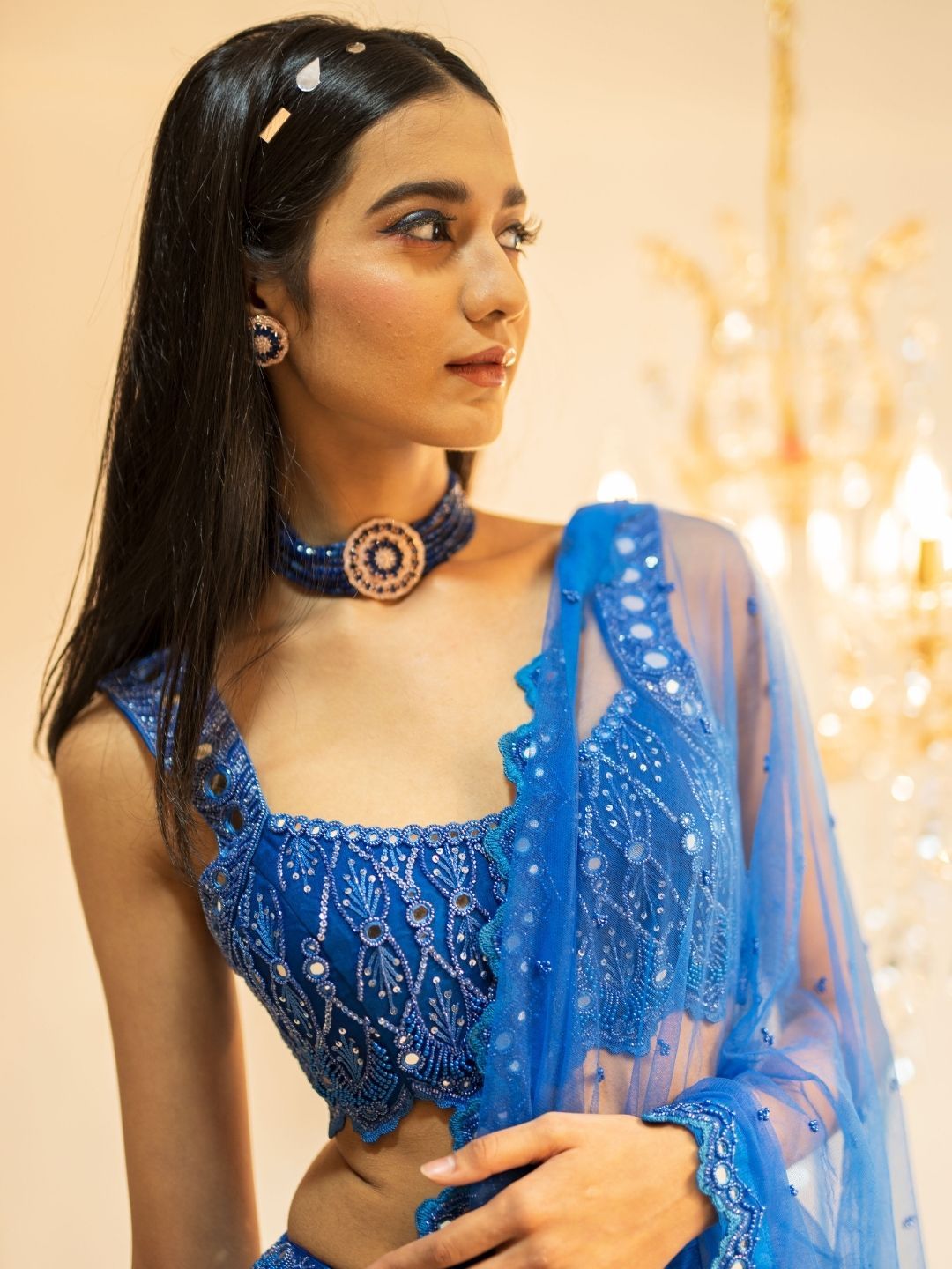 Tiered Mirror Work Ready to Wear Lehenga Set - Image 3